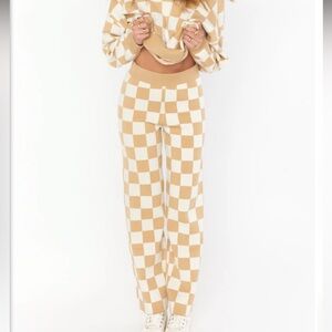 Show Me Your MuMu Zermatt Sweater Pant, Tan checker Knit pants NWT